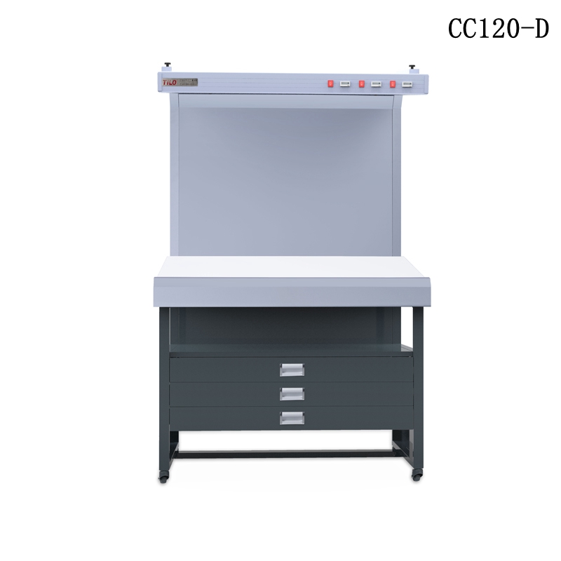 3nh Double-sided colour light table with drawers CC120-D-3 (D65 & D50 & TL84) – Light source + features (top/bottom): Top: D65 & D50 & TL84 / Bottom: D65 — with 3 drawers