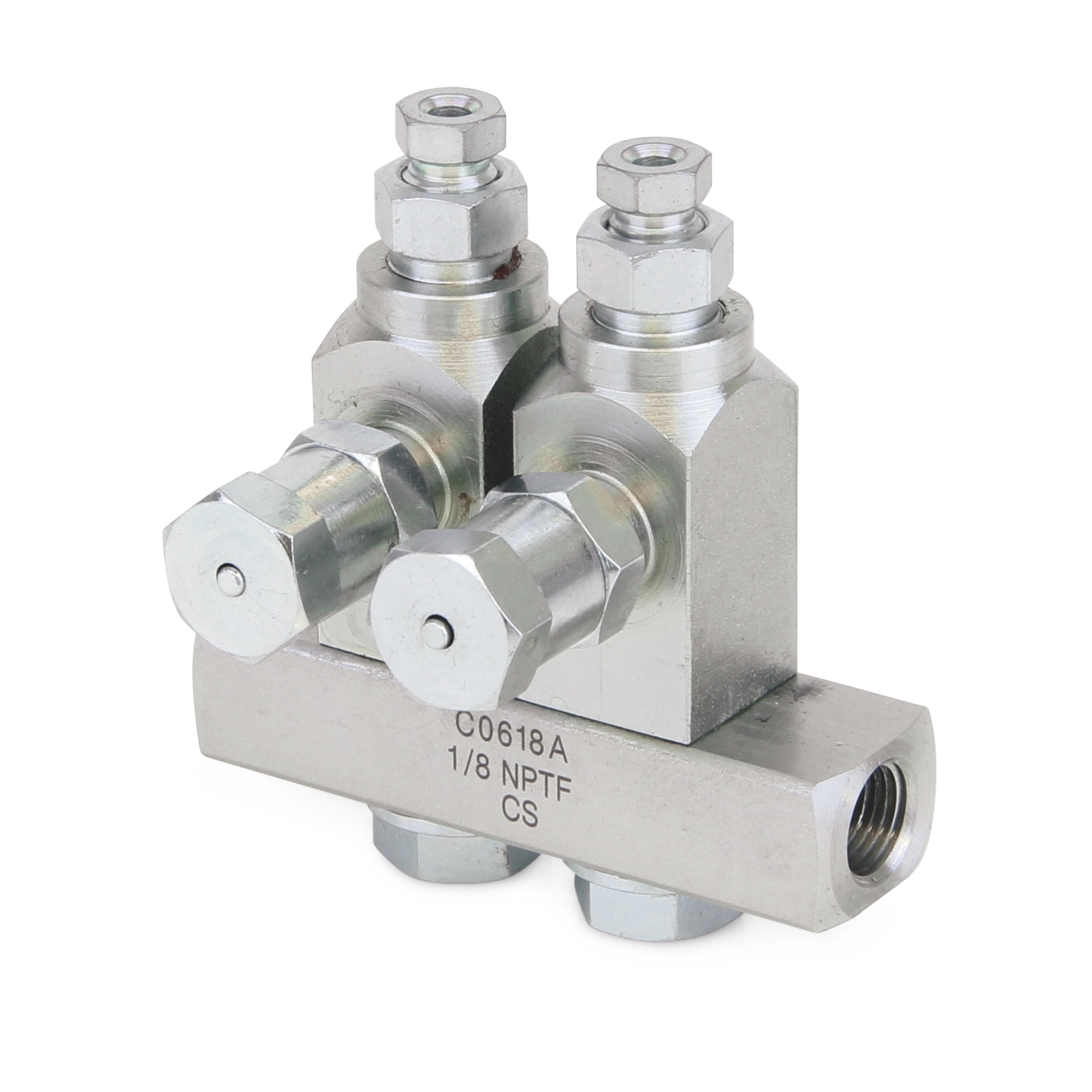 GL-33™ Fett-Einspritzsystem, Kohlenstoffstahl, Verteiler mit 2 Einleitungsverteilern, 1/8". BSPP x 6 mm