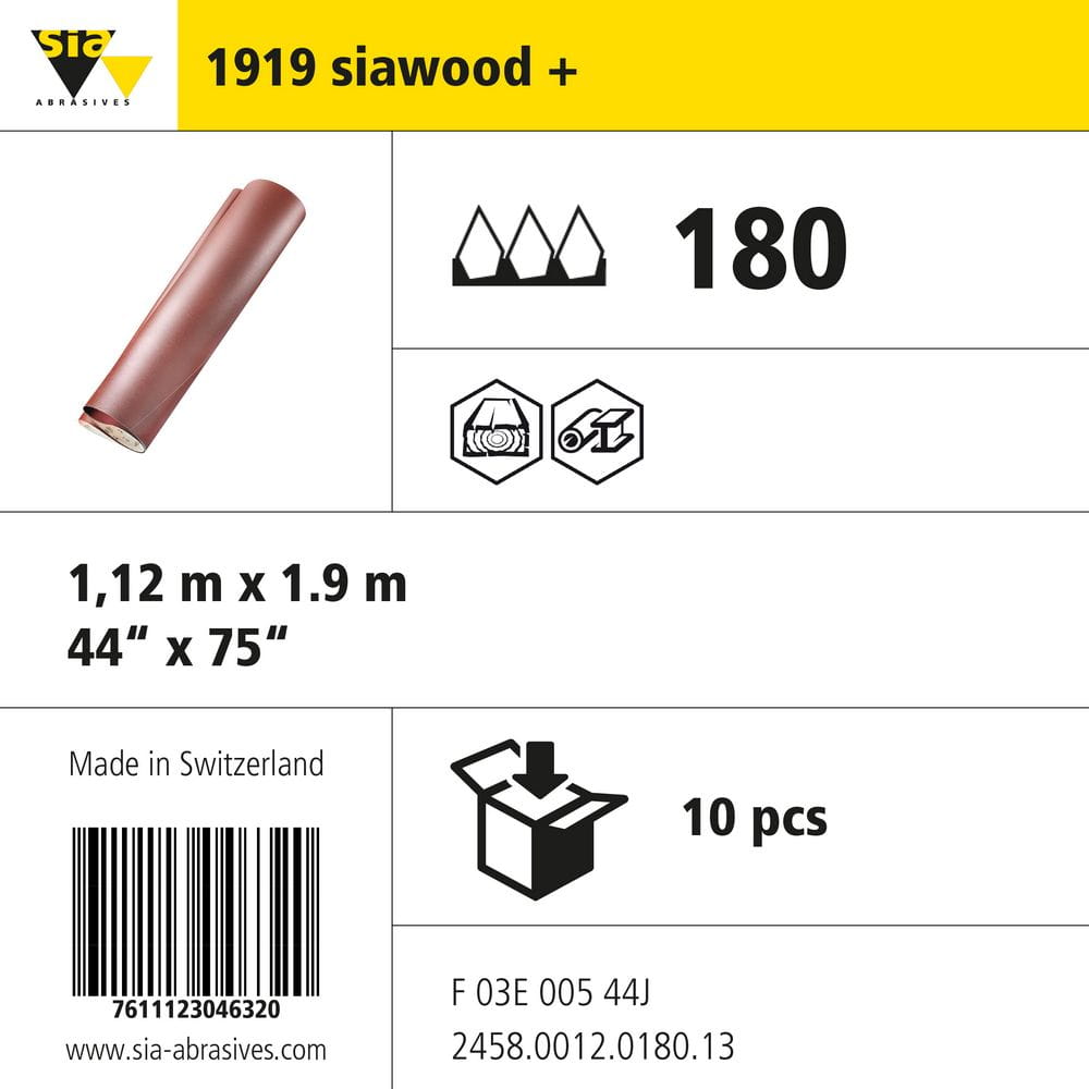 sia Abrasives 1919 siawood + – Breit-Schleifband – 650 x 1900 mm – Typ: antistatisch – Körnung 80