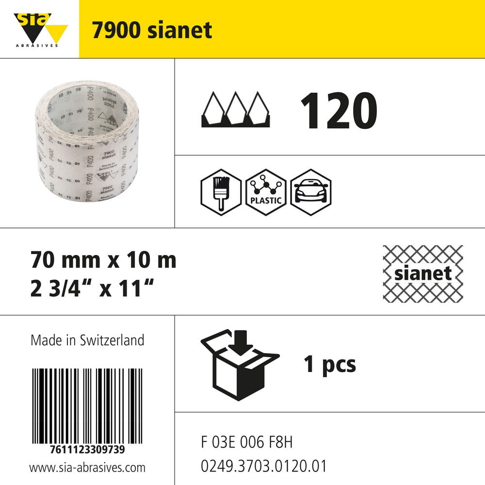 sia Abrasives 7900 sianet – siafast Schleifrolle – 70 mm x 10 m – Kerndurchmesser: 30 mm – Körnung 120