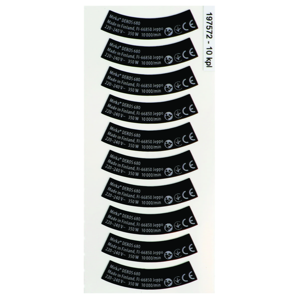 Mirka Type Label Kit für DEROS 550,625,680 220-240V