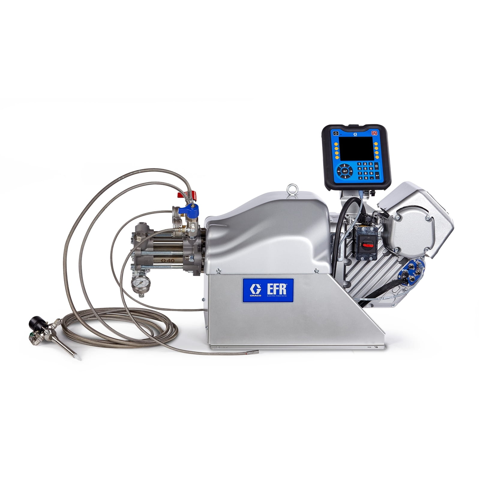 EFR-Dosiersystem mit einem Mischverhältnis 3,3:1, 240 Volt, Z-Pumpen mit einem niedrigen Volumen von 30 cm³ und hohen Volumen von 100 cm³, Kohlenstoffstahl-Verteiler