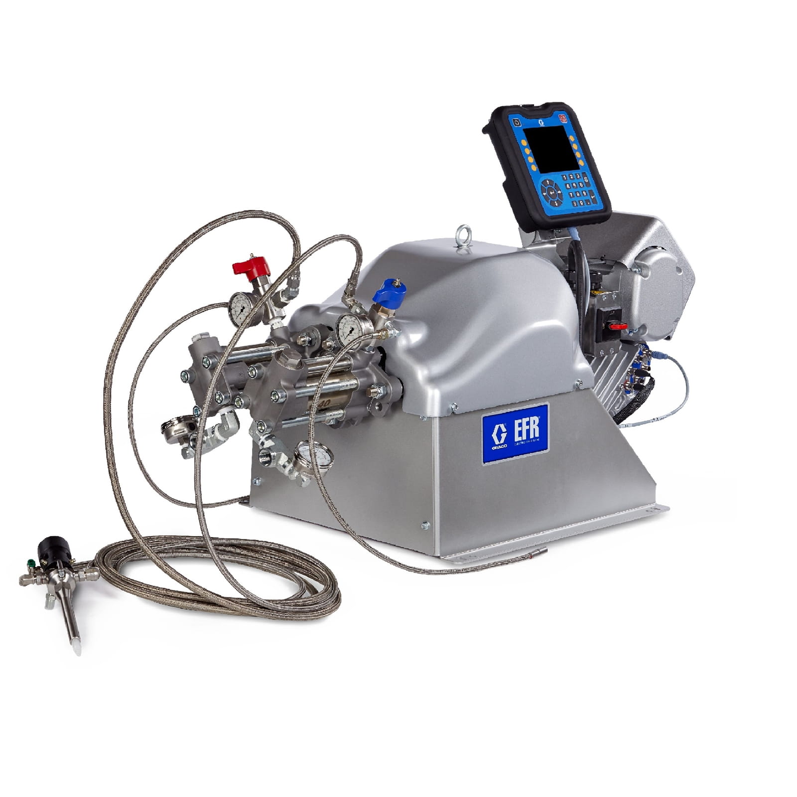 EFR-Dosiersystem mit einem Mischverhältnis 2:1, 480 Volt, Z-Pumpen mit einem niedrigen Volumen von 50 cm³ und hohen Volumen von 100 cm³, Kohlenstoffstahl-Verteiler