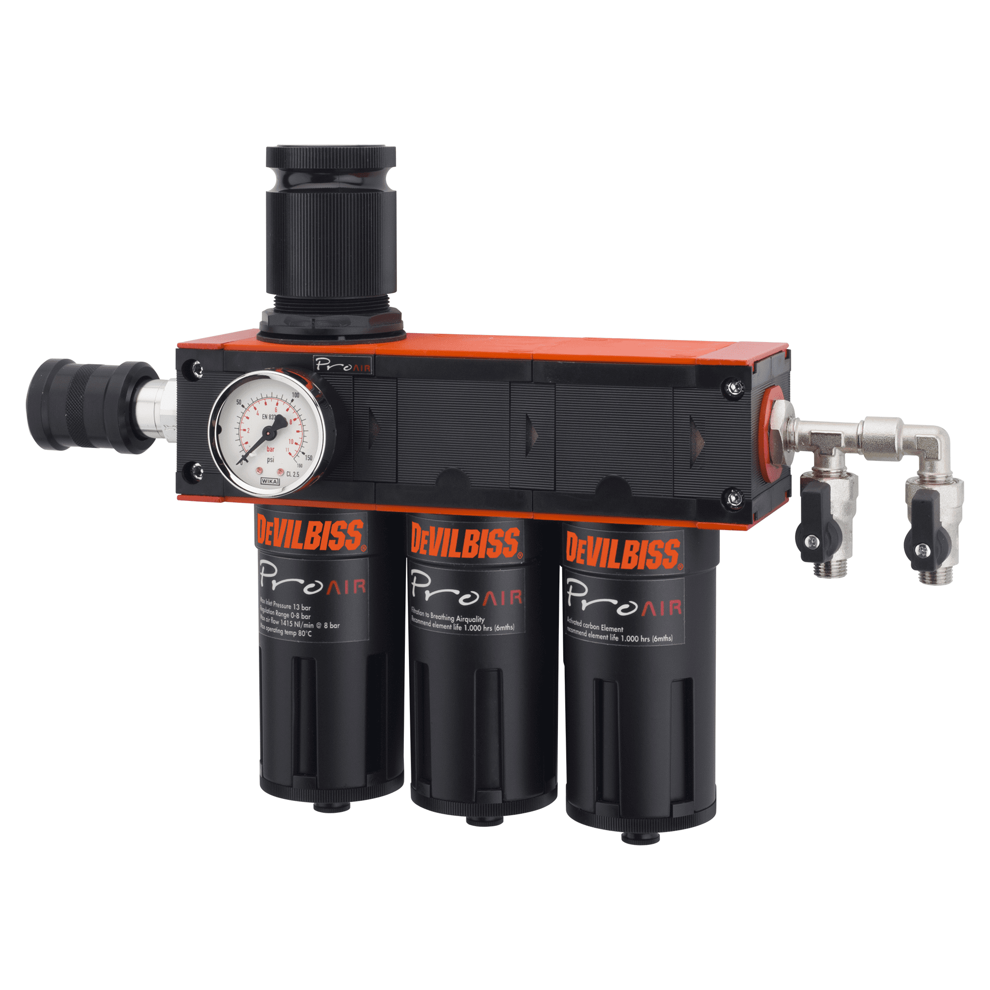 DeVilbiss PRO-AIR 3 filter compressed air regulator with filter/compressed air regulator, coalescer, 900 l/min, 2 adjustable, Pro Air and Finish Line Modern air management