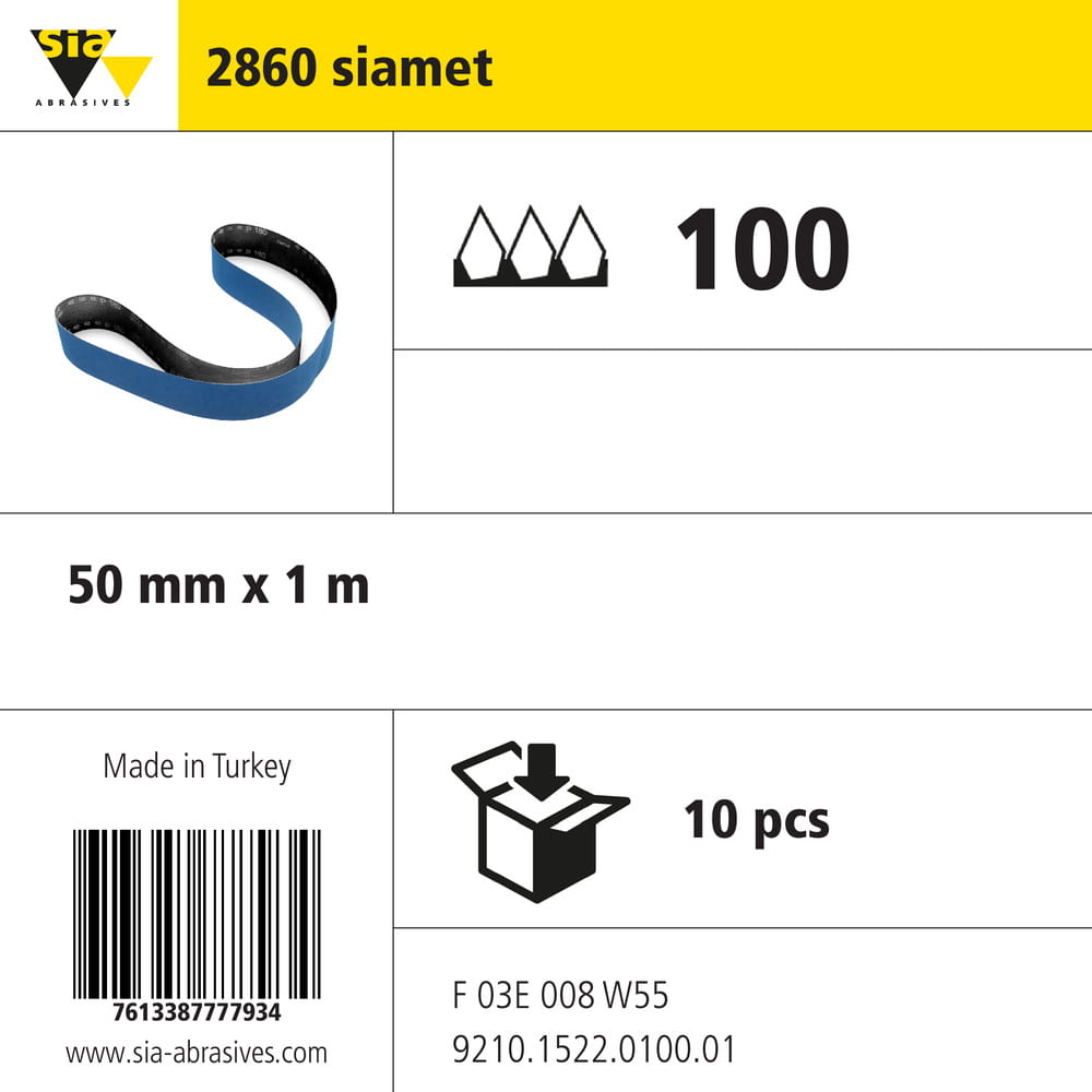 sia Abrasives 2860 siamet – Schmal-/Kanten-/Lang-Schleifband – 50 x 1000 mm – Körnung 100