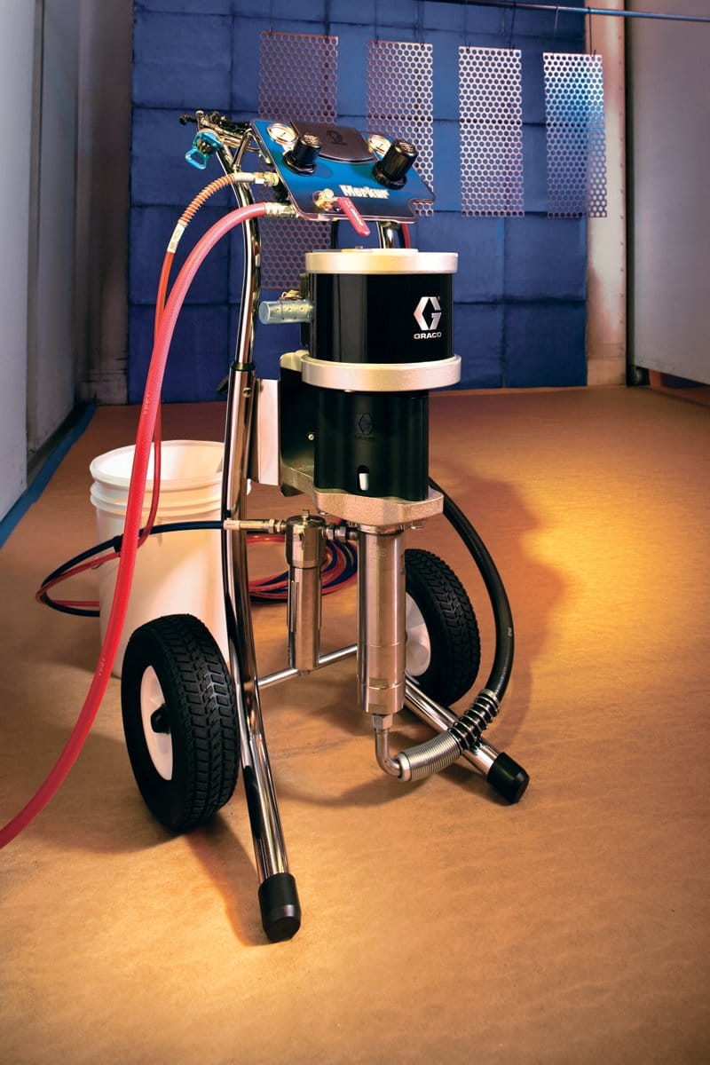 30:1 Mercure pump, material flow: 1.5 l/min (0.4 gal/min), cart-mounted, pump air control