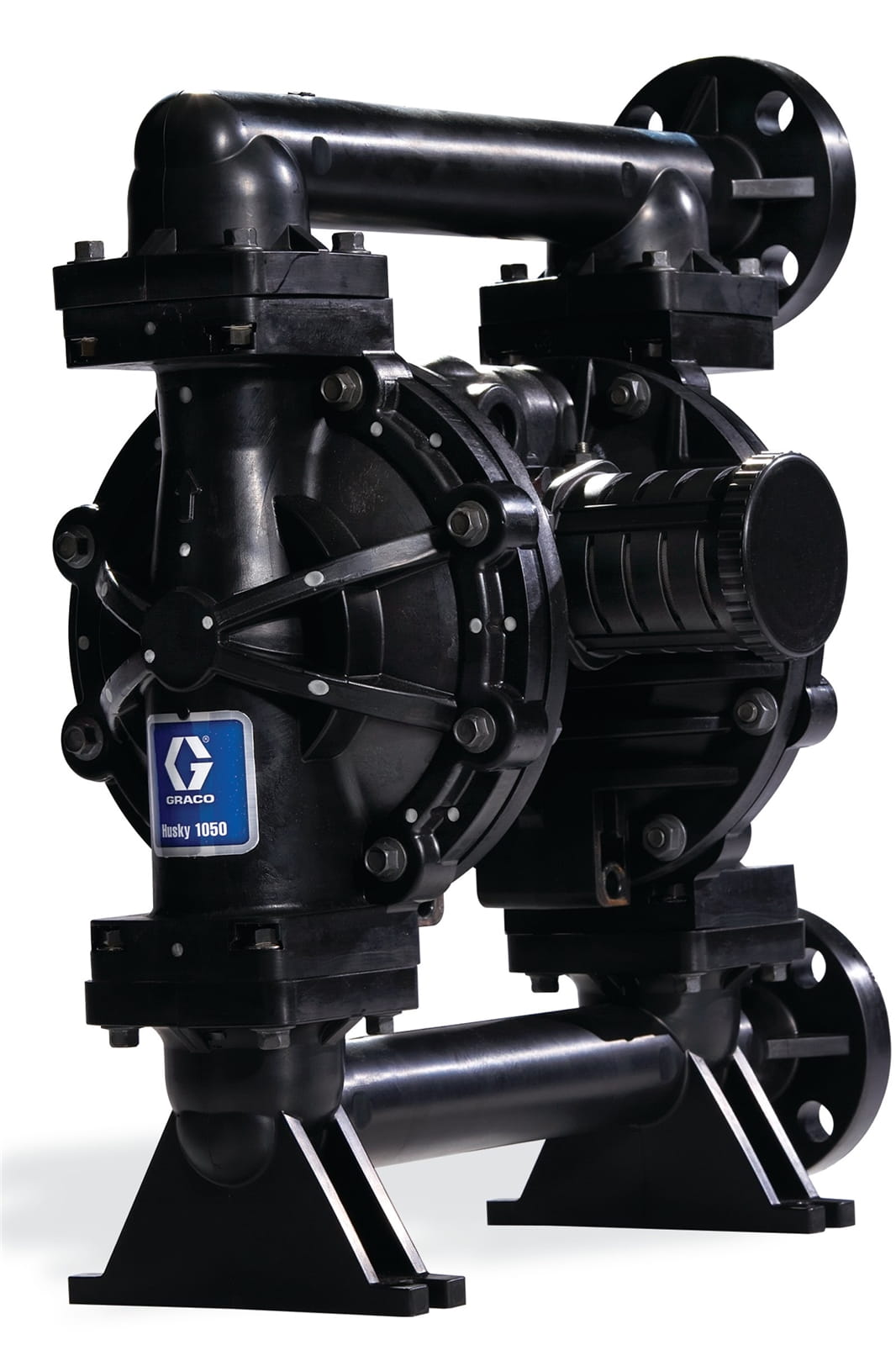 Husky 1050 PVDF pump, end flange, pulse counter, PP centre housing, FKM seats, PTFE balls and PTFE diaphragm