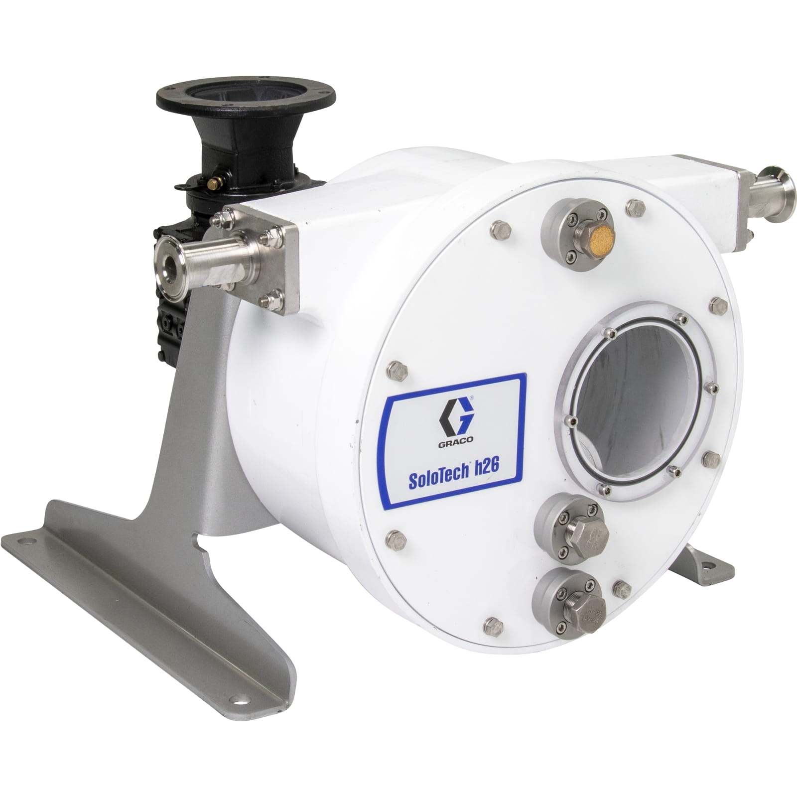 Schlauchquetschpumpe SoloTech h26, mitteldrehzahliges Vorgelege, kein Motor, NEMA, FDA-Nitrilschlauch, Edelstahl-SanitГ¤ranschlussstГјck