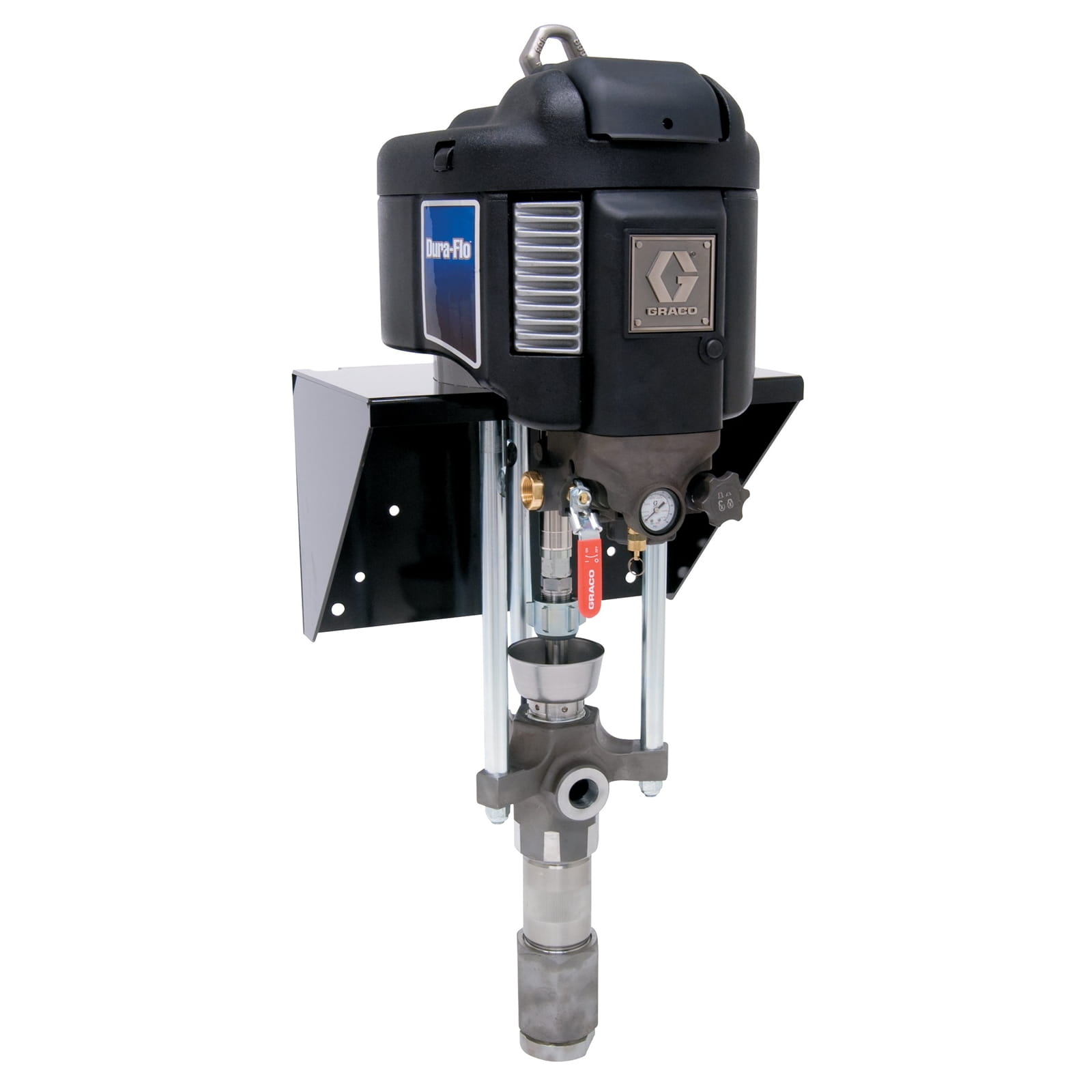 Dura-Flo NXT 2 ball piston pump, 10:1, de-icing exhaust motor, carbon steel, UHMW and leather seals