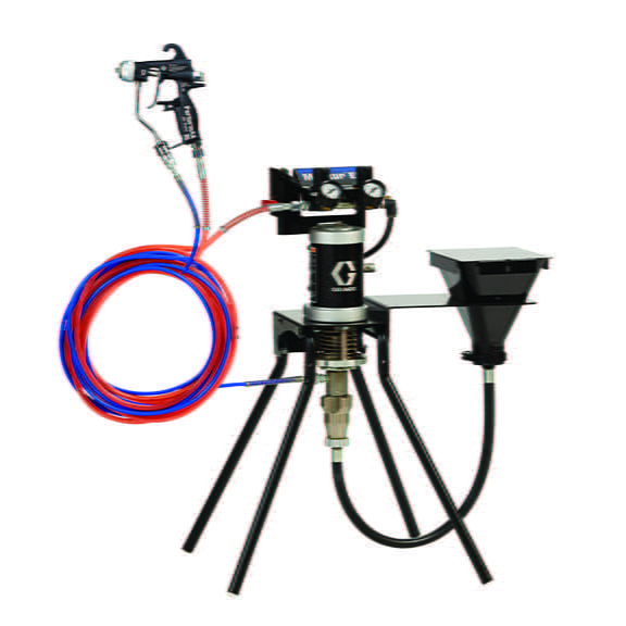 Luftunterstütztes 15:1-Merkur-ES-Komplettsystem, Materialdurchfluss: 1,5 l/min (0,4 gal/min), Standard-Montage, PerformAA 15-Pistole, Behälter, Edelstahl