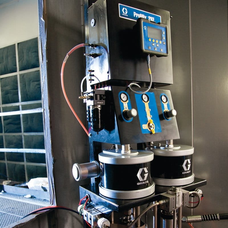 ProMix 2KE dosing unit, electric, 3:1 air-spray Merkur pumps and Merkur bellows pumps, on-screen reporting system, for non-hazardous areas