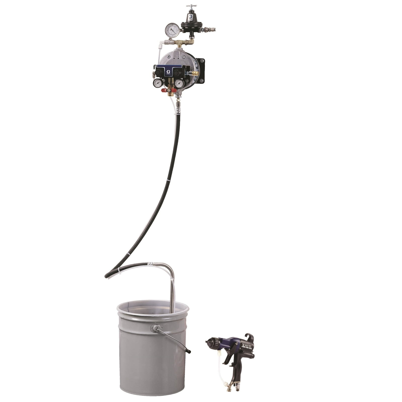 Paquete de pulverización Triton-Alum, montaje en pared, regulador de presión de material de 60 psi, pistola electrostática Pro-Xp60, mangueras de aire y material.
