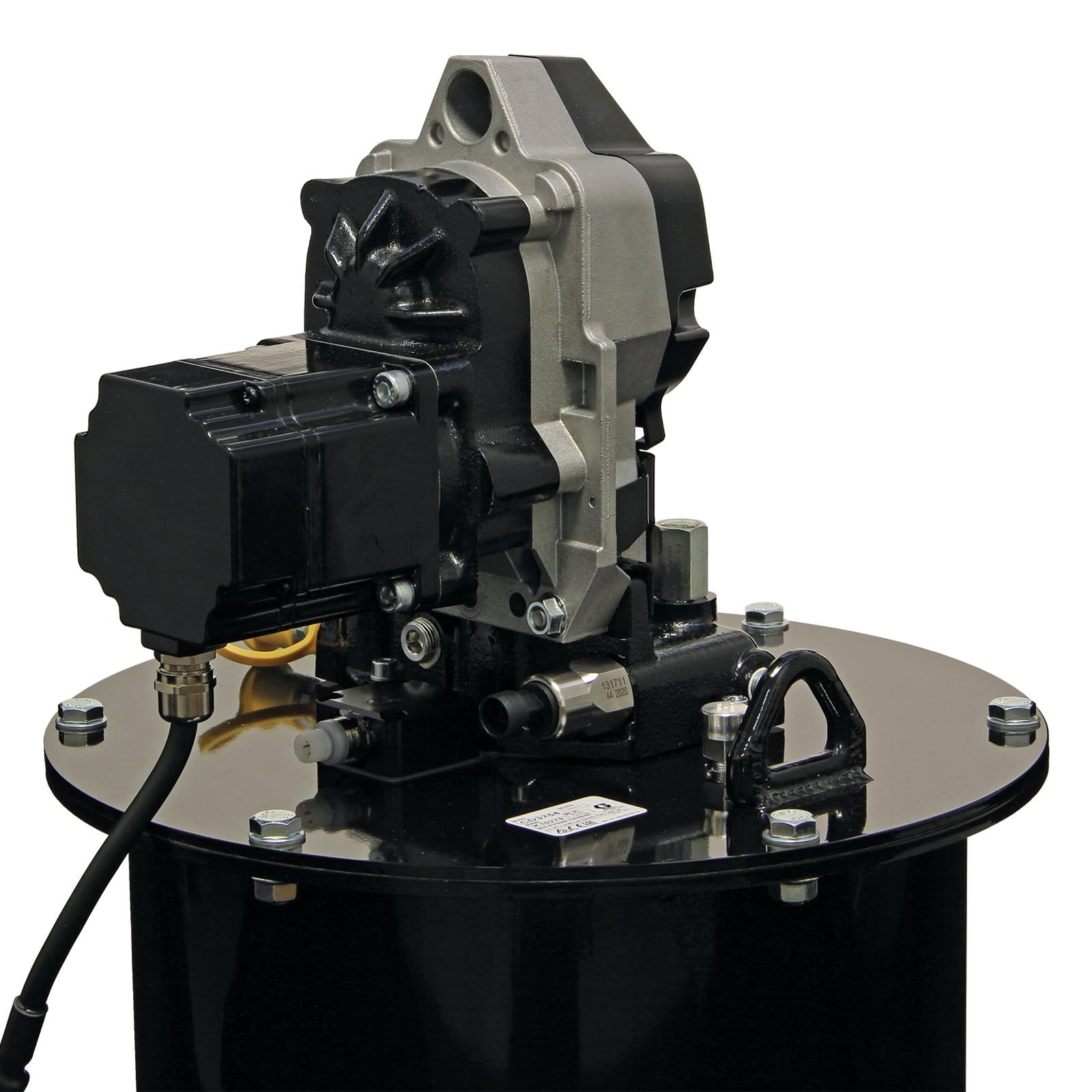 Shopbild Compact Dyna-Star® 24 VDC Fettpumpe mit Entlastungsventil und 27 kg Behälter, Folgeplatte, Druck- und Niedrigfüllstandschalter