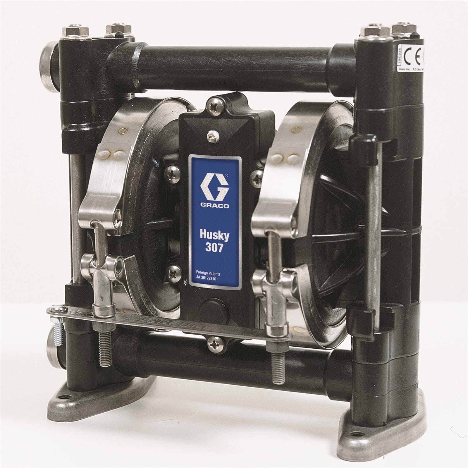 Husky 307 AC (3/8" BSP) Bomba estándar, carcasa central de PP, asientos de acero inoxidable, bolas de acero inoxidable y membrana de PTFE.