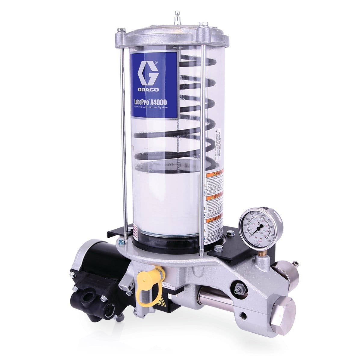 Pompa per grasso per pistoni LubePro™ A4000, serbatoio da 3,4 kg (7,5 lb), basso livello, sistema progressivo - NPT