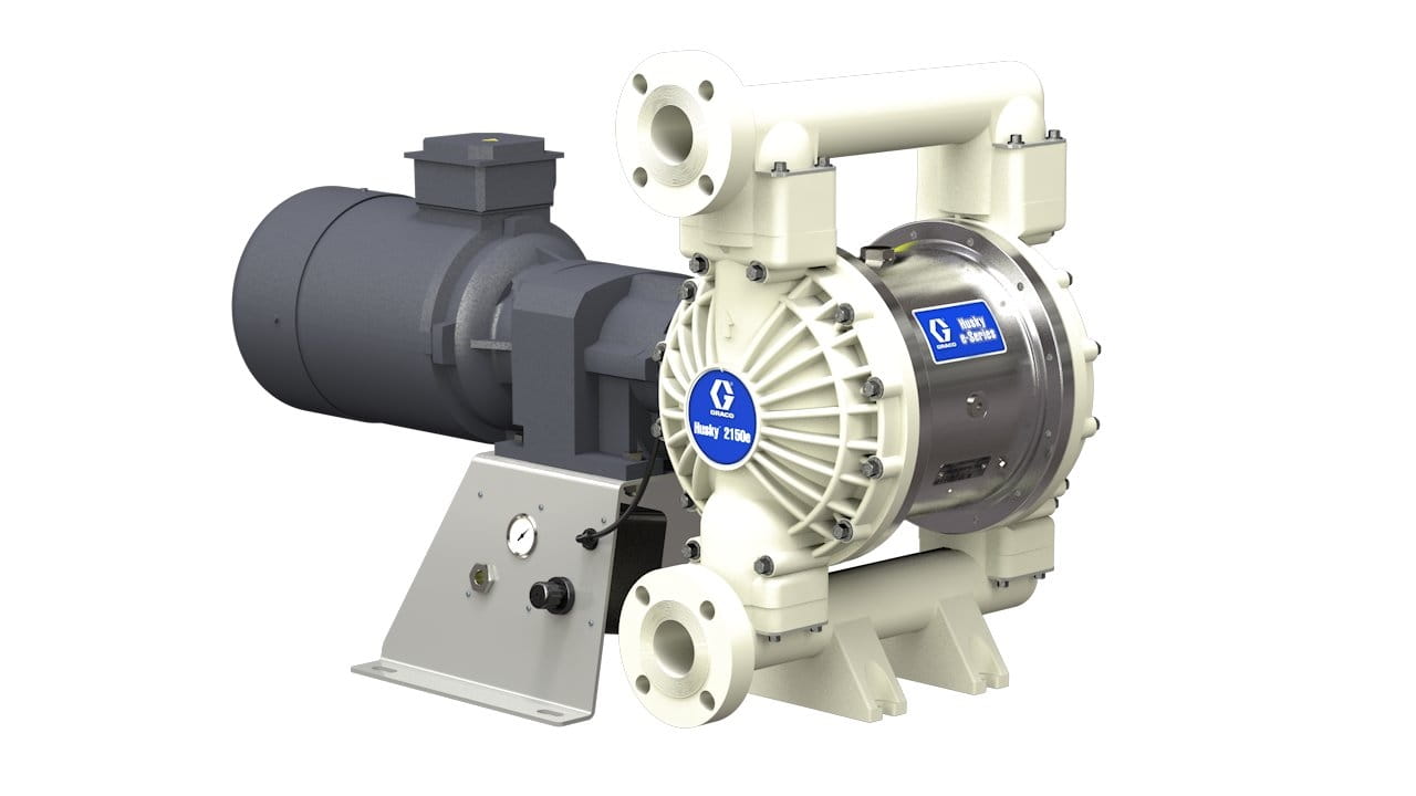 Husky 2150e 51 mm (2") electric diaphragm pump CP; -- No motor, no KMPSR, end flange, stainless steel centre section, PP seat, PT ball, PT diaphragm