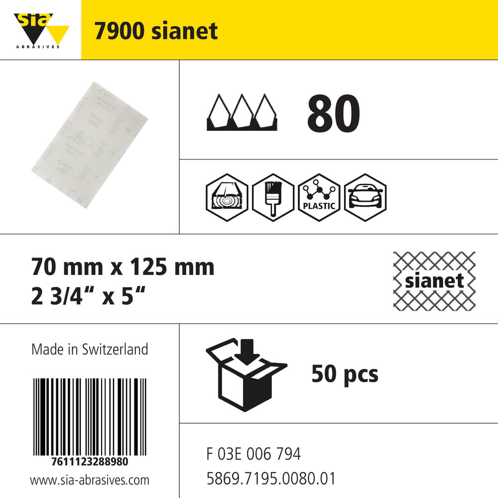 sia Abrasives 7900 sianet – siafast Schleifstreifen – 70 x 125 mm, Netzschleifmittel – Körnung 80