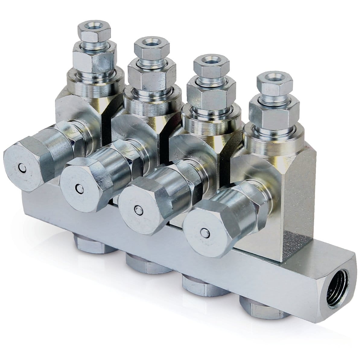 GL-42™ Injection d'huile, acier au carbone, distributeur avec 4 distributeurs d'entrée, 1/8 NPT x 1/8