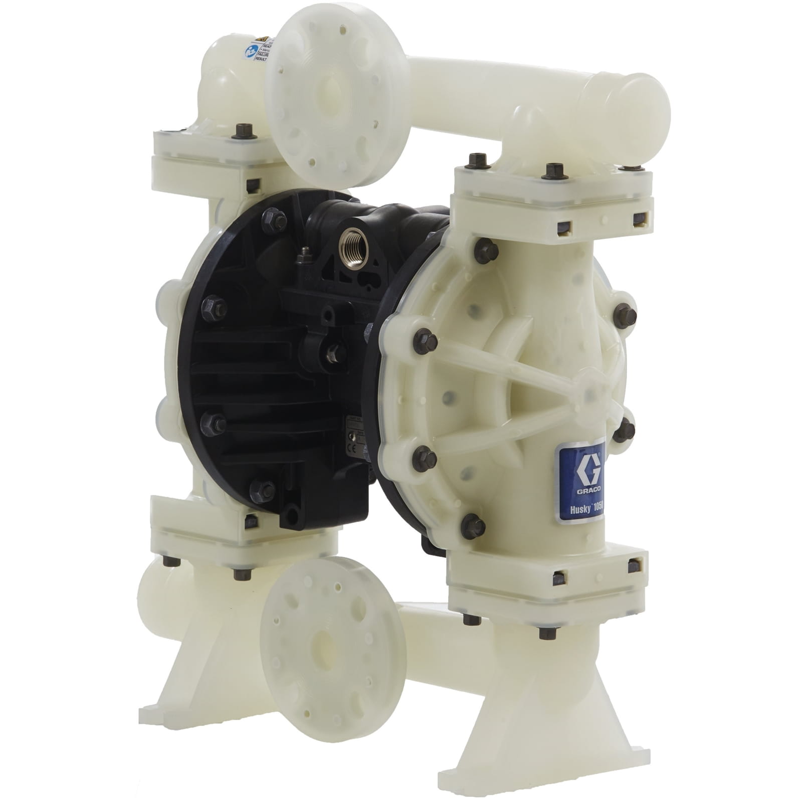 Conductive PP pump Husky 1050, centre flange, remote-controlled conductive PP centre housing, SS seats, SP balls and PTFE diaphragm