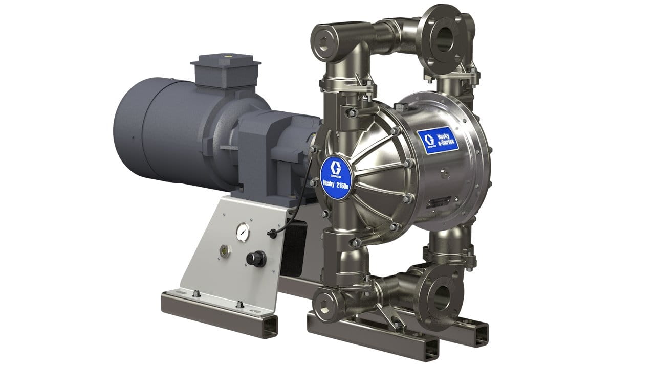 Husky 2150e 51 mm (2") pompe à membrane électrique SS ; moteur CID1 3,0 CV, sans KMPSR, bride centrale, corps central en acier inoxydable, siège en acier inoxydable, bille SD, membrane PT