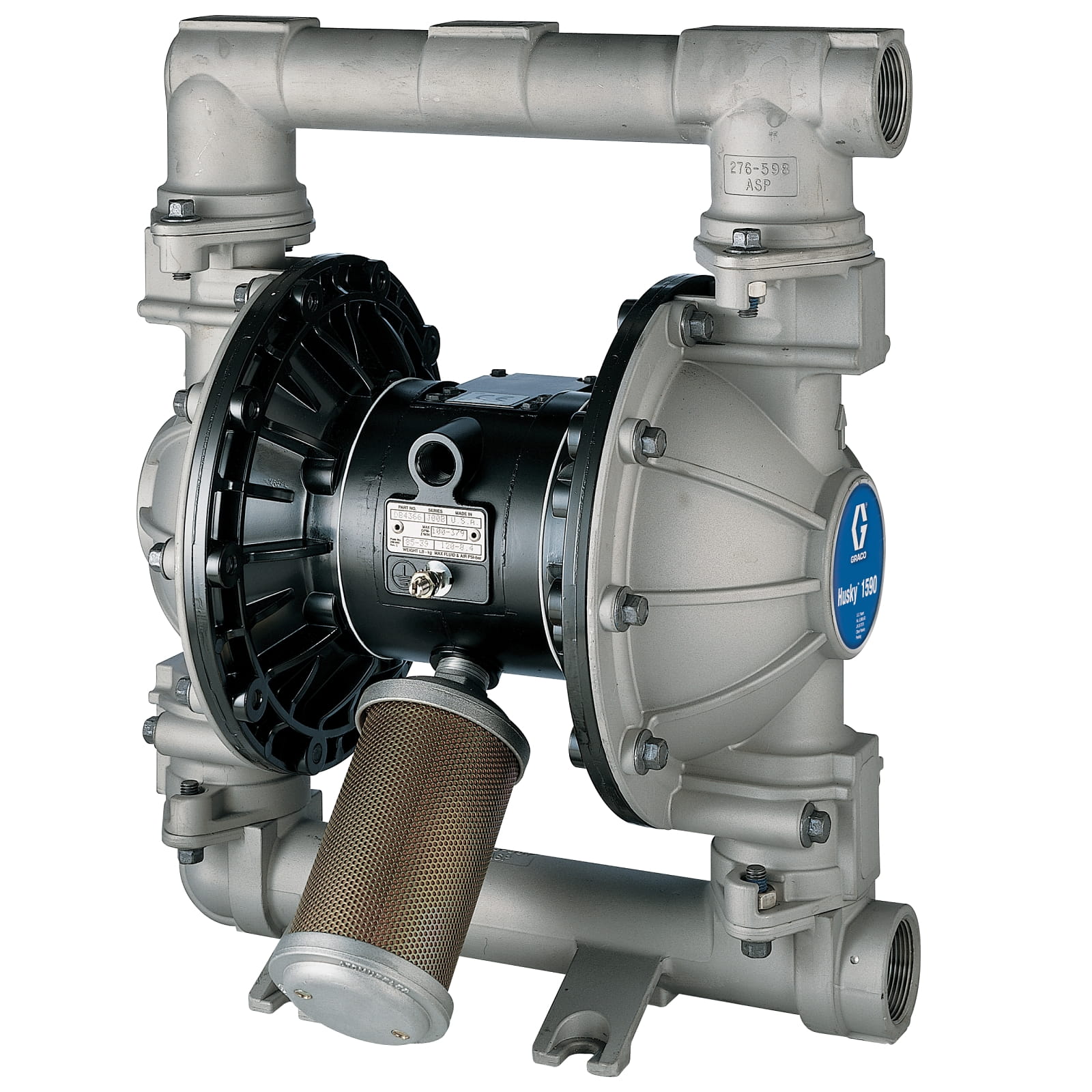Husky 1590 SS (1-1/2" BSP) standard pump, PP centre housing, SS seats, hardened SS balls and PTFE diaphragm
