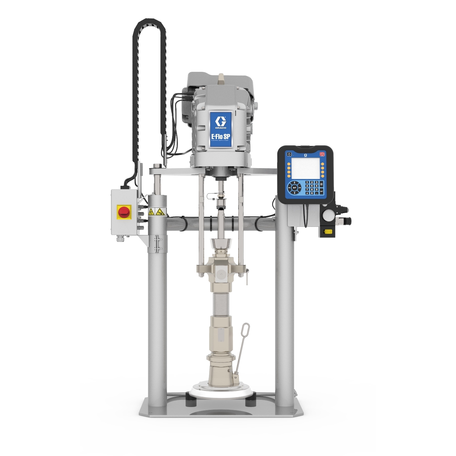 E-Flo SP 20L 3"-Zufuhr, 100 cm³ Severe Duty Check-Mate aus Kohlenstoffstahl, Flachplatte aus Kohlenstoffstahl, Nitril-Einzelabstreifer, 240 V
