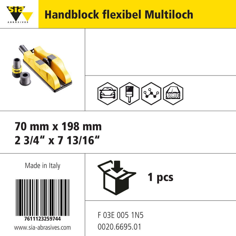 sia Abrasives Handblock fle x ibel mit Absaugung – Handblock fle x ibel 41 Loch, 70 x 198 mm – Höhe: 60 mm – Typ: siafast-Klettsystem