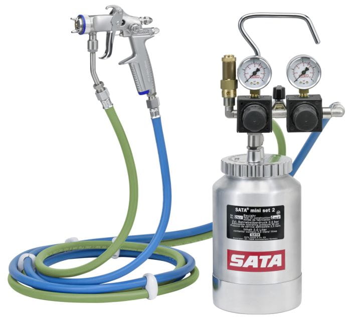 187740_SATA SATA Trennmittel-Sprühsystem mit SATAminijet 1000 K RP Düse 0,3, 2 l Behälter, Doppeldruckminderer, max. Betriebsdruck 2,5 bar, Schlauchpaar 3 m