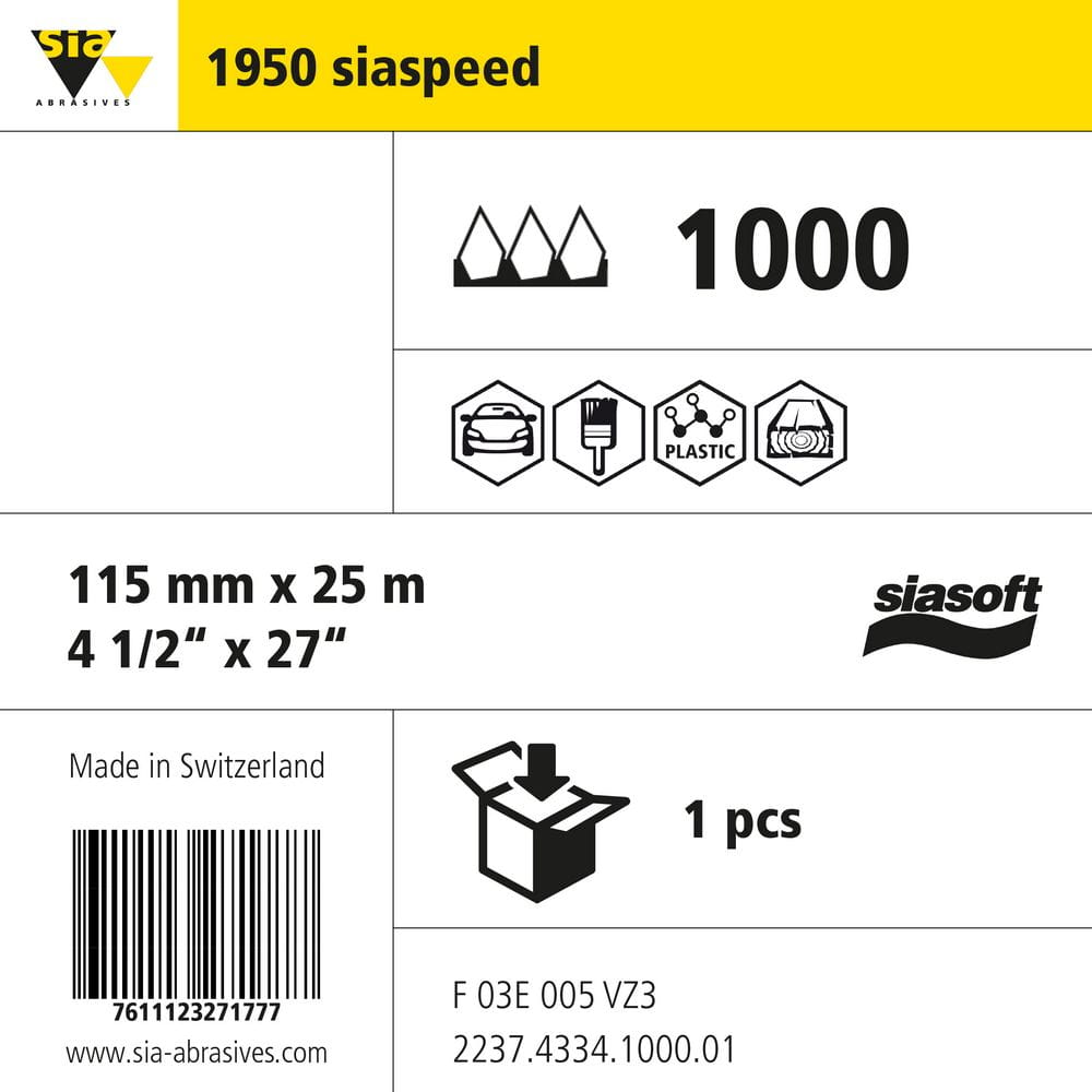sia Abrasives 1950 siaspeed – siasoft Schleifrolle – 115 mm x 25 m – Perforierung: 125 mm – Typ: Feinstkorn – Körnung 1000