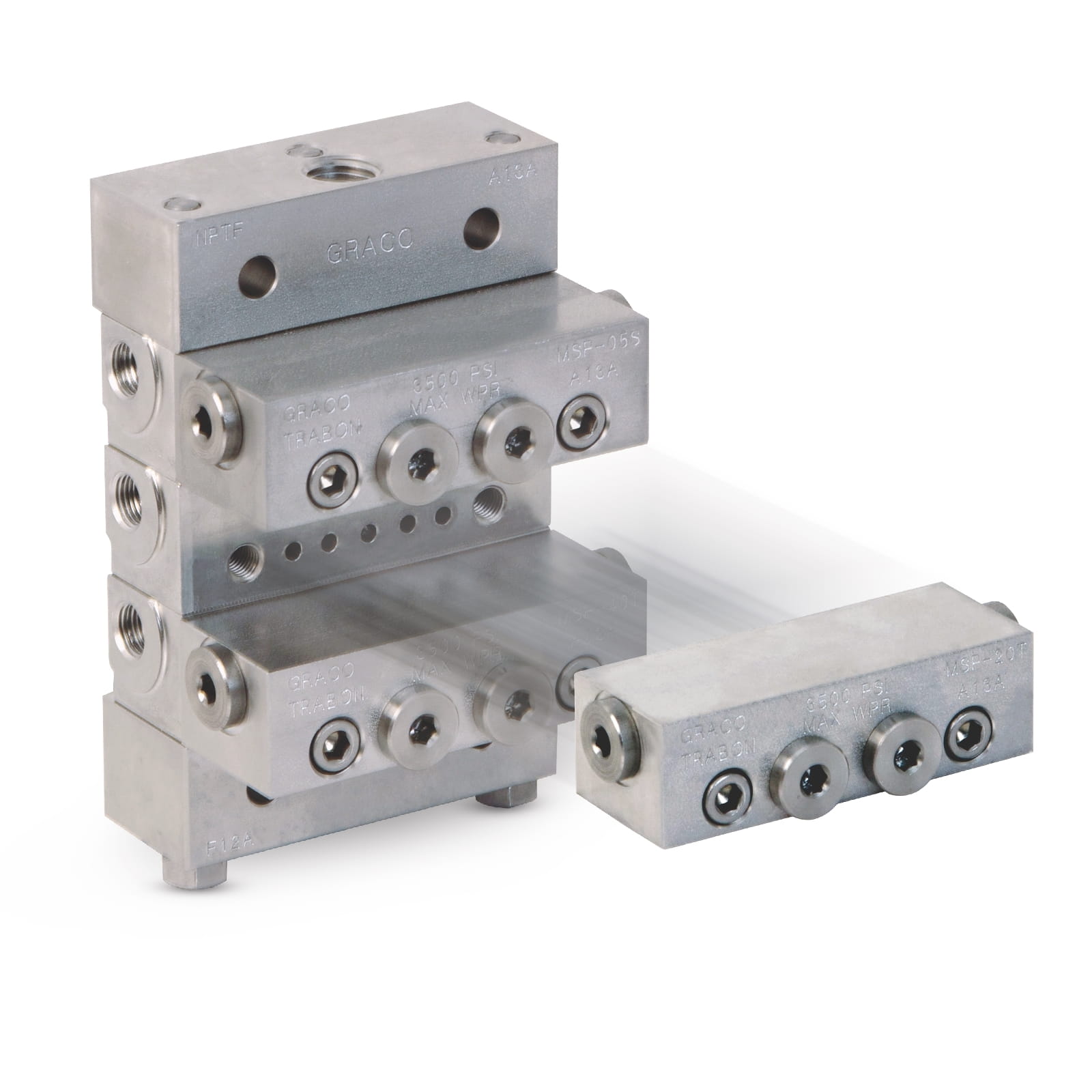 Vanne de distribution modulaire Trabon® MSP en acier inoxydable - MSP-25S-SS - 0,82 cm³ (0,050 in³)