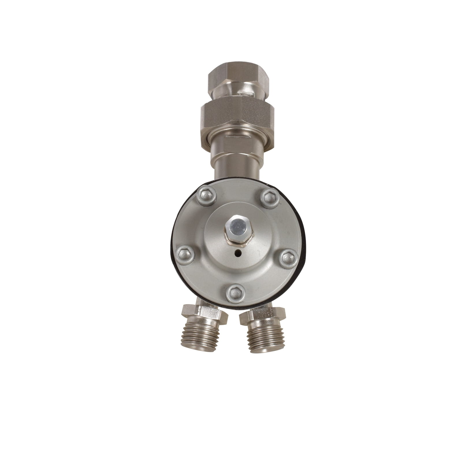 Régulateur de fluide monté sur pistolet, entrée/sortie 3/8 npsm(f), pression d'entrée de fluide maximale de 200 psi (14 bar), pièces en contact avec le fluide en acier inoxydable