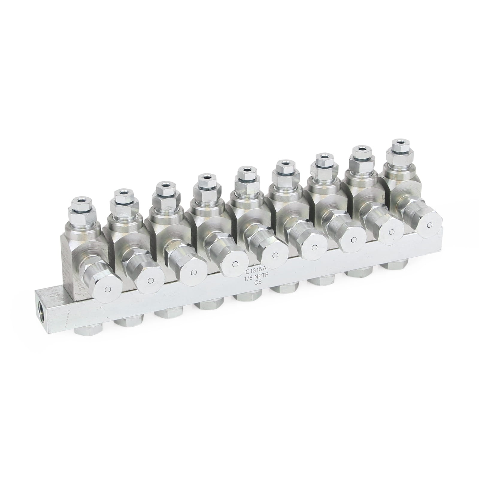 GL-42™ Iniezione di olio, acciaio al carbonio, distributore con 9 distributori di ingresso, 1/8 NPT x 1/8