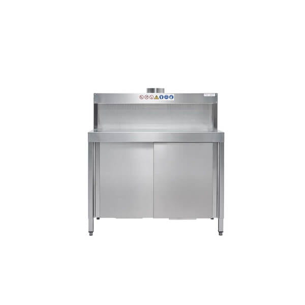 HT 120 RVS Tisch, 120 cm breit,
2 Schiebetüren
