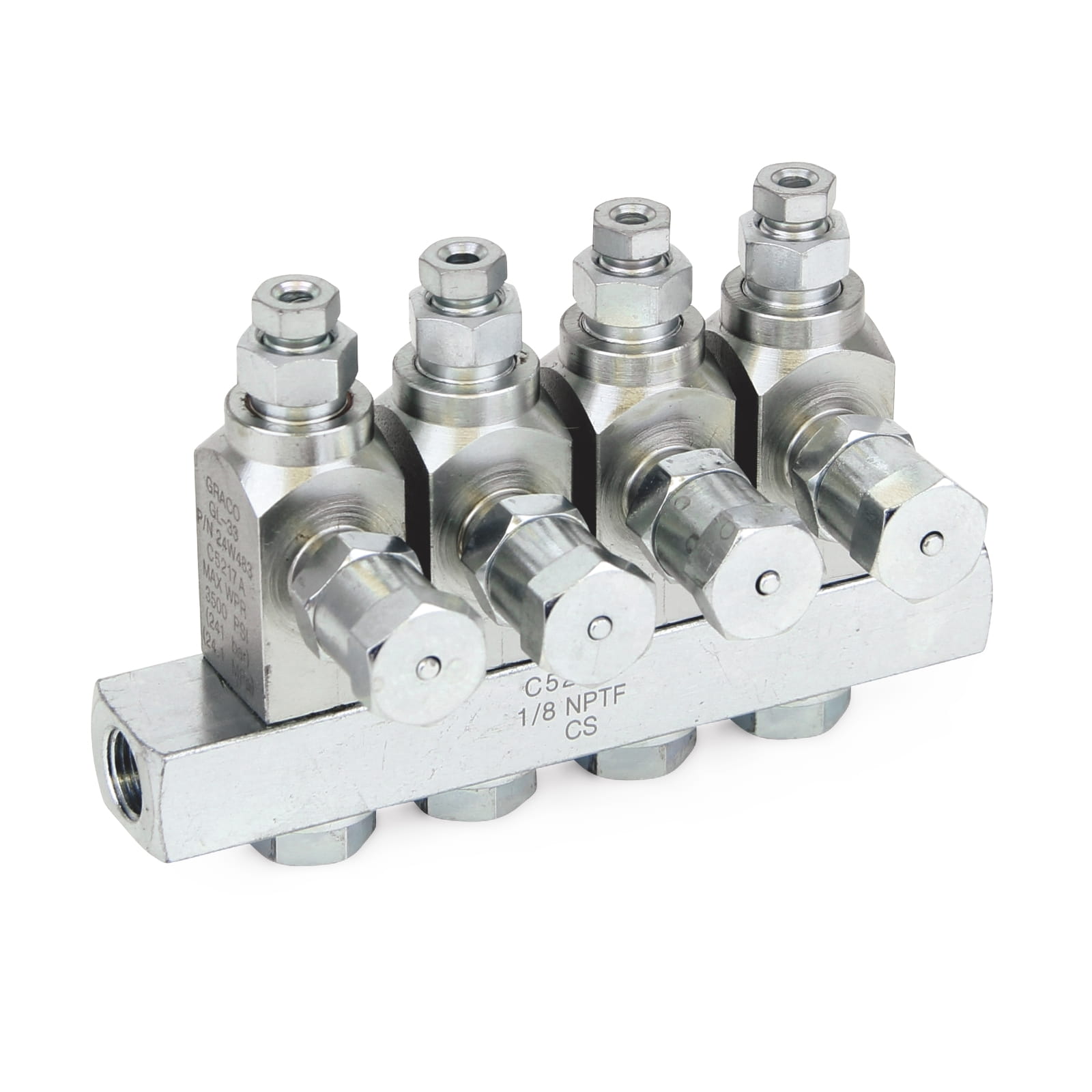 GL-33™ Fett-Einspritzsystem, Kohlenstoffstahl, Verteiler mit 4 Einleitungsverteilern, 1/8 NPT