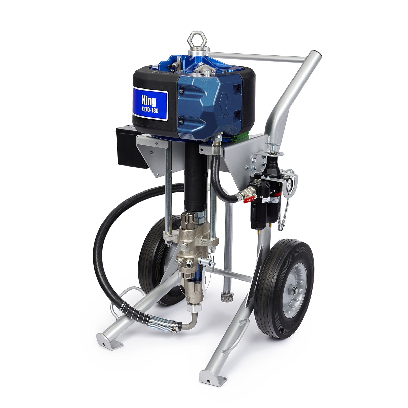 King 50:1 sprayer, integrated filter, robust chassis, air regulator, suction pipe set