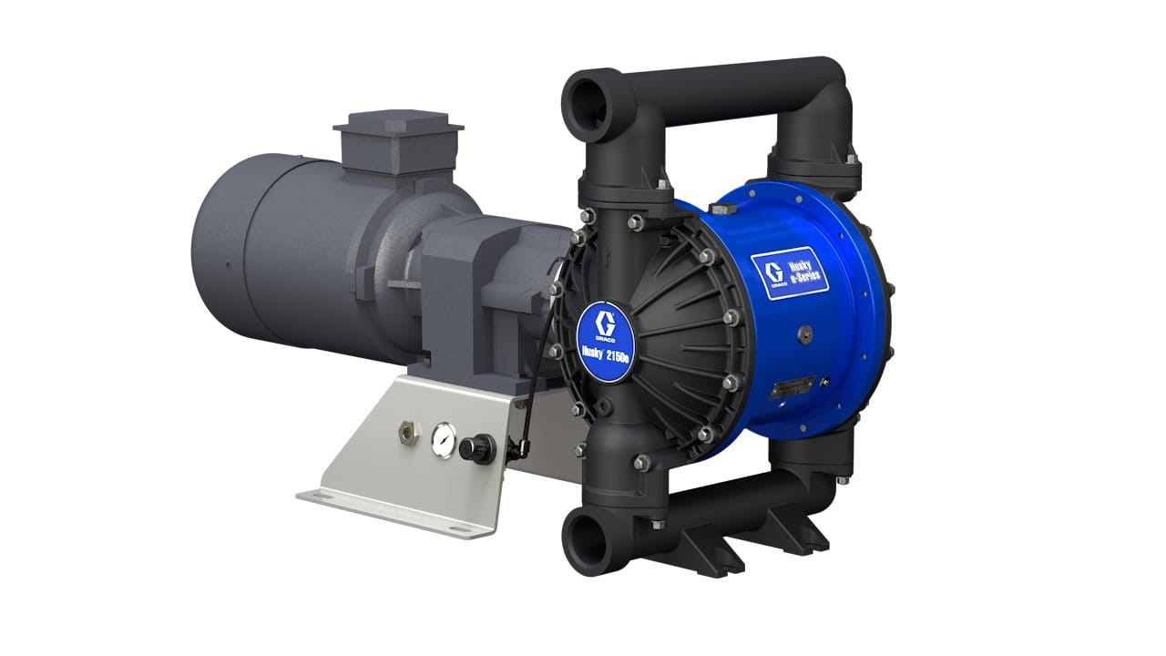 Husky 2150e 51 mm (2") pompa a membrana elettrica AL; motore AC da 7,5 HP, senza KMPSR, flangia terminale NPT, corpo centrale AL, sede in acciaio inossidabile, sfera SD, membrana PT