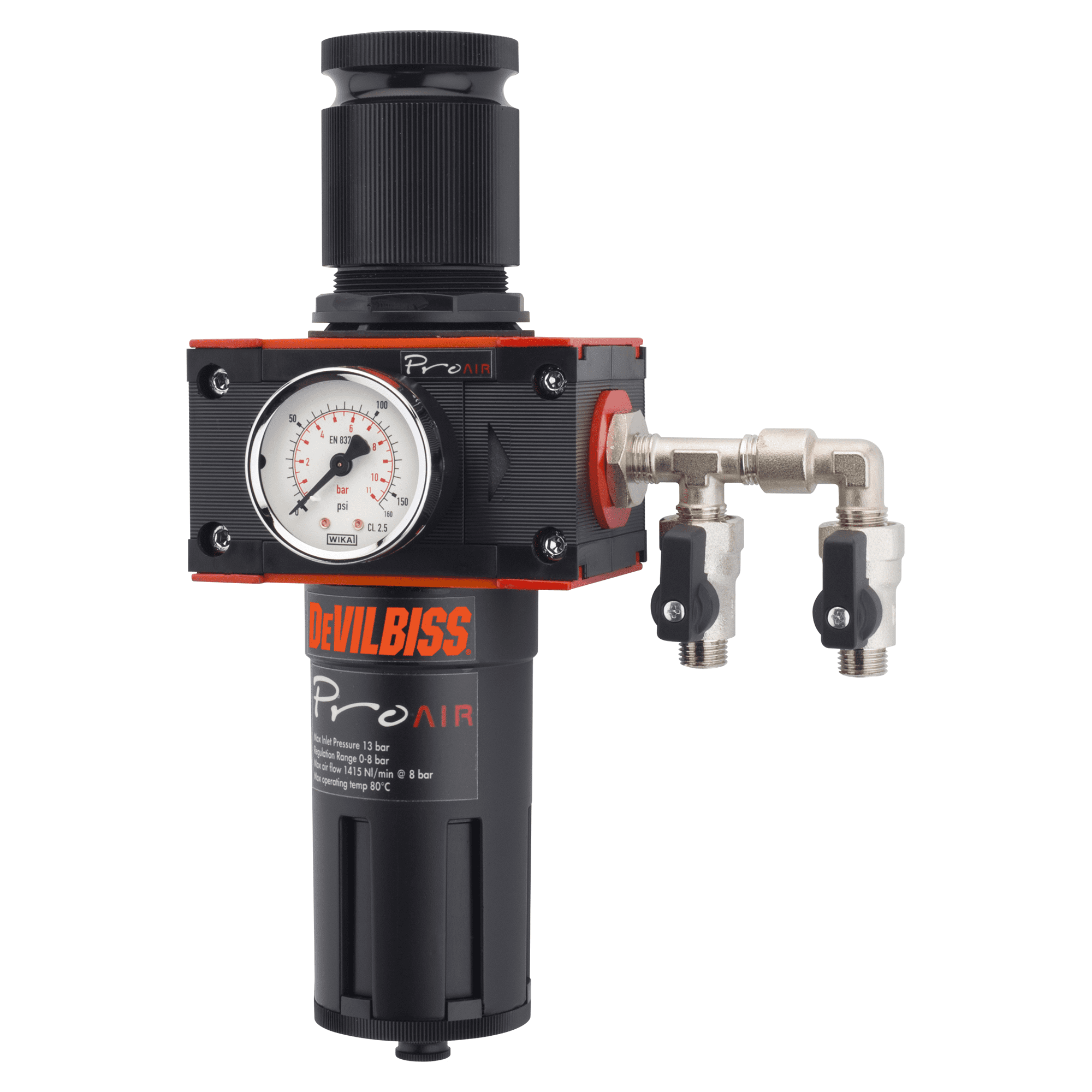 DeVilbiss PRO-AIR 1 Filter Compressed Air Regulator with Filter/Compressed Air Regulator, 3,500 l/min, 2 adjustable, Pro Air and Finish Line Modern Air Management