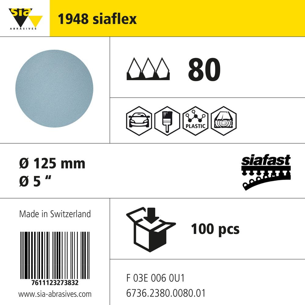 sia Abrasives 1948 siafle x – siafast Schleifscheibe – Ø 125 mm, ohne Loch – Körnung 80