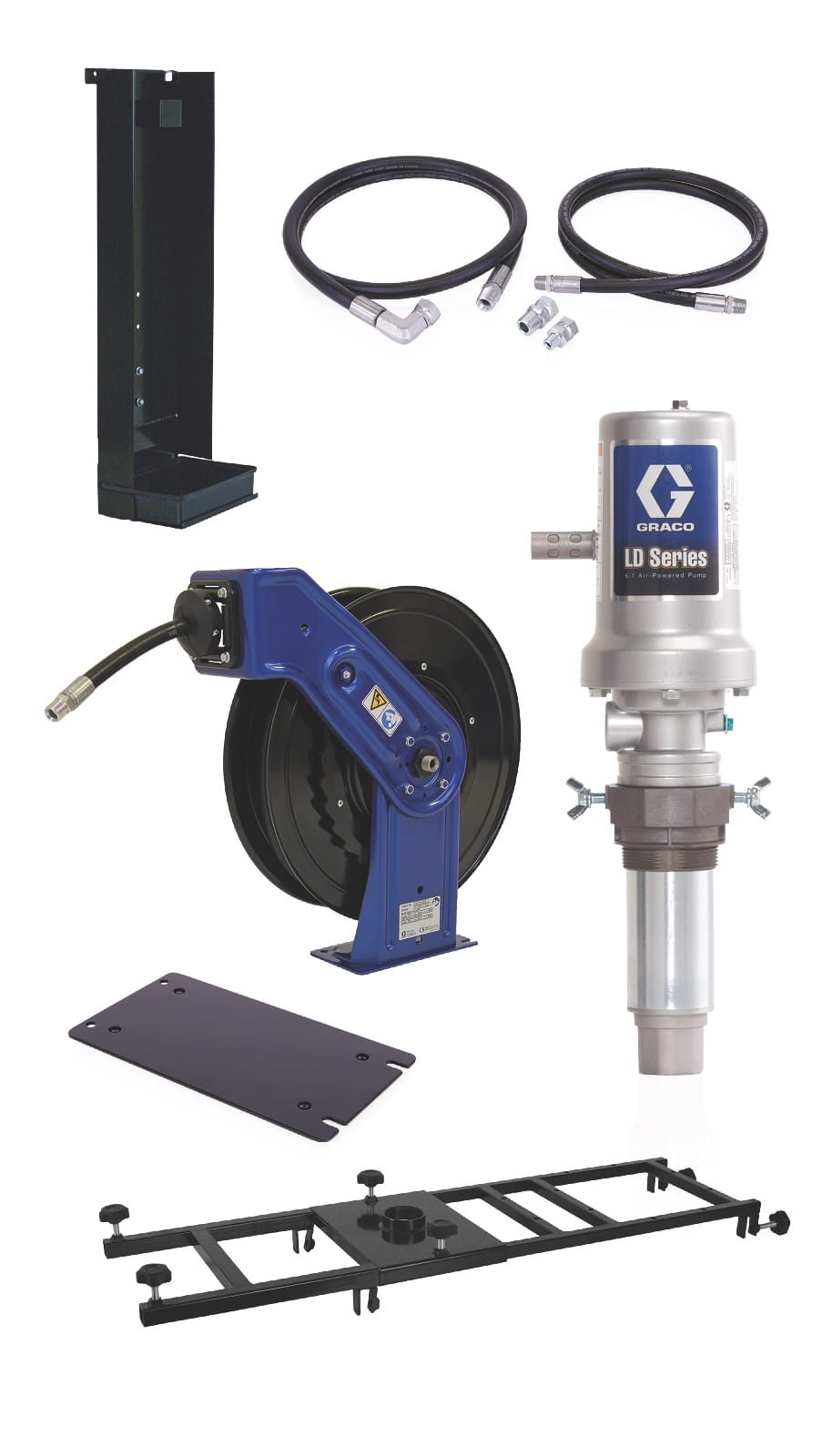 Pompe à huile stationnaire Deluxe 1040 litres (275 gallons) série LD 5:1 avec enrouleur de tuyau complet série SD™ - avec présélection