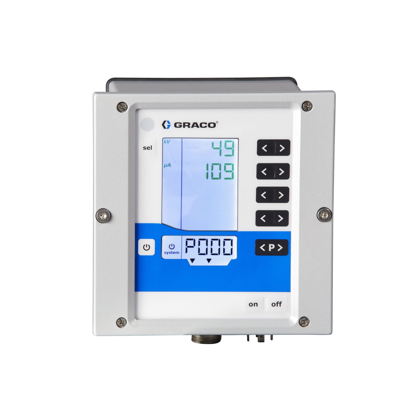 ProBell-Elektrostatikregler für Anwendungen auf Lösungsmittelbasis. Die maximale Nennausgangsspannung am Applikator beträgt 100 kV.