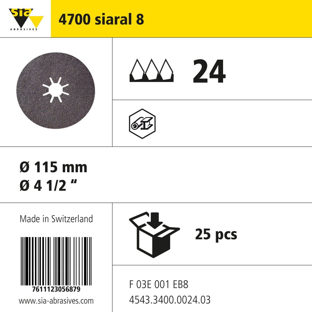sia Abrasives 4700 siaral 8 – Fiberschleifscheibe – Ø 115 mm, Sternloch: 22 mm – Körnung 24