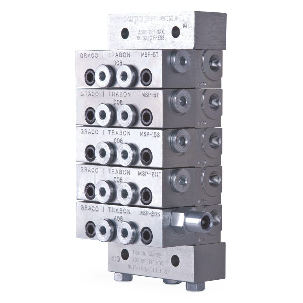 Modulares Trabon® MSP-Verteilerventil mit linksseitigem Zyklusanzeigestift - MSP-30T - 0,49 cm³ (0,030 in³)