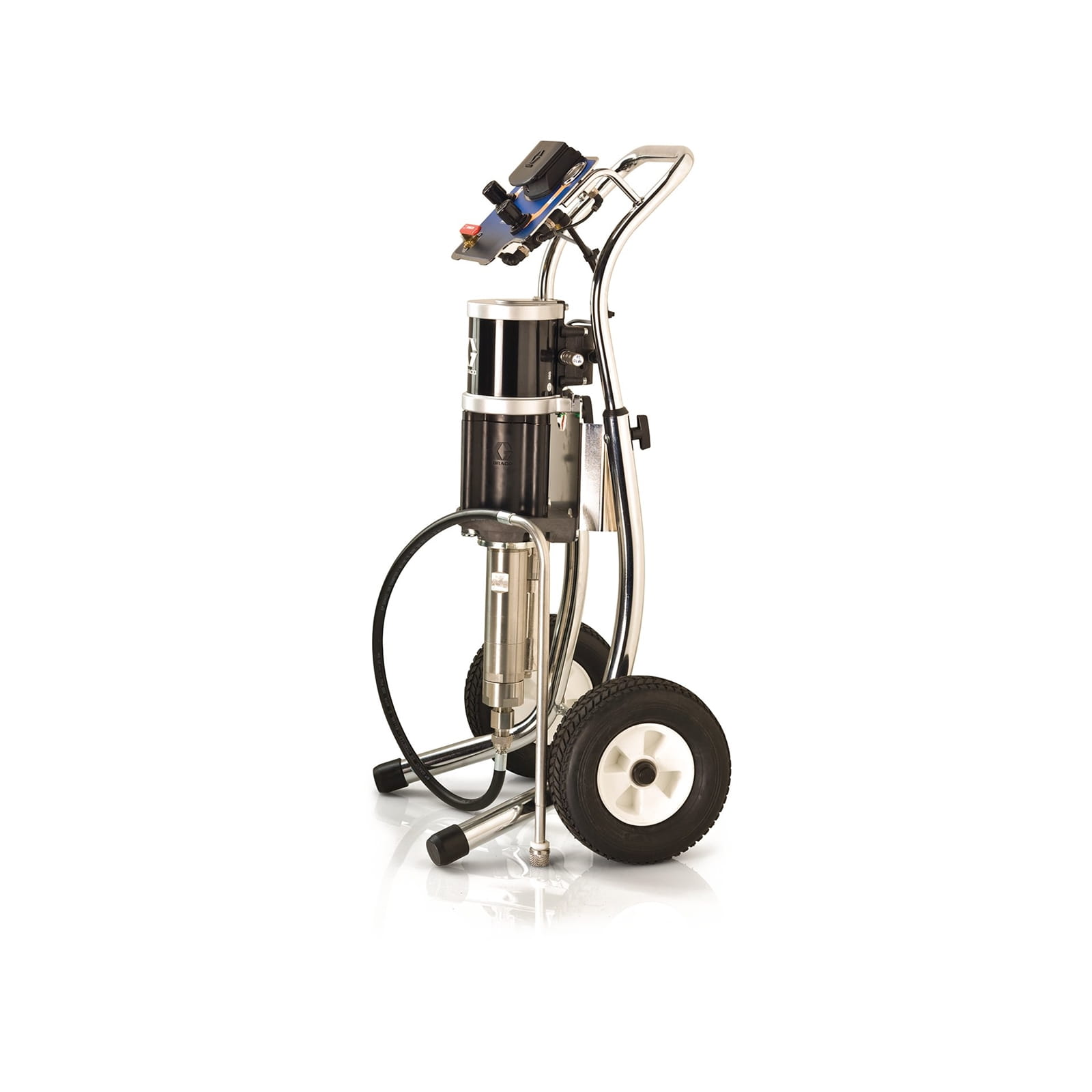 Pompe Mercury 45:1, débit : 3 l/min (0,8 gal/min), montage sur châssis, régulateur d'air pompe/pistolet, tuyau d'aspiration