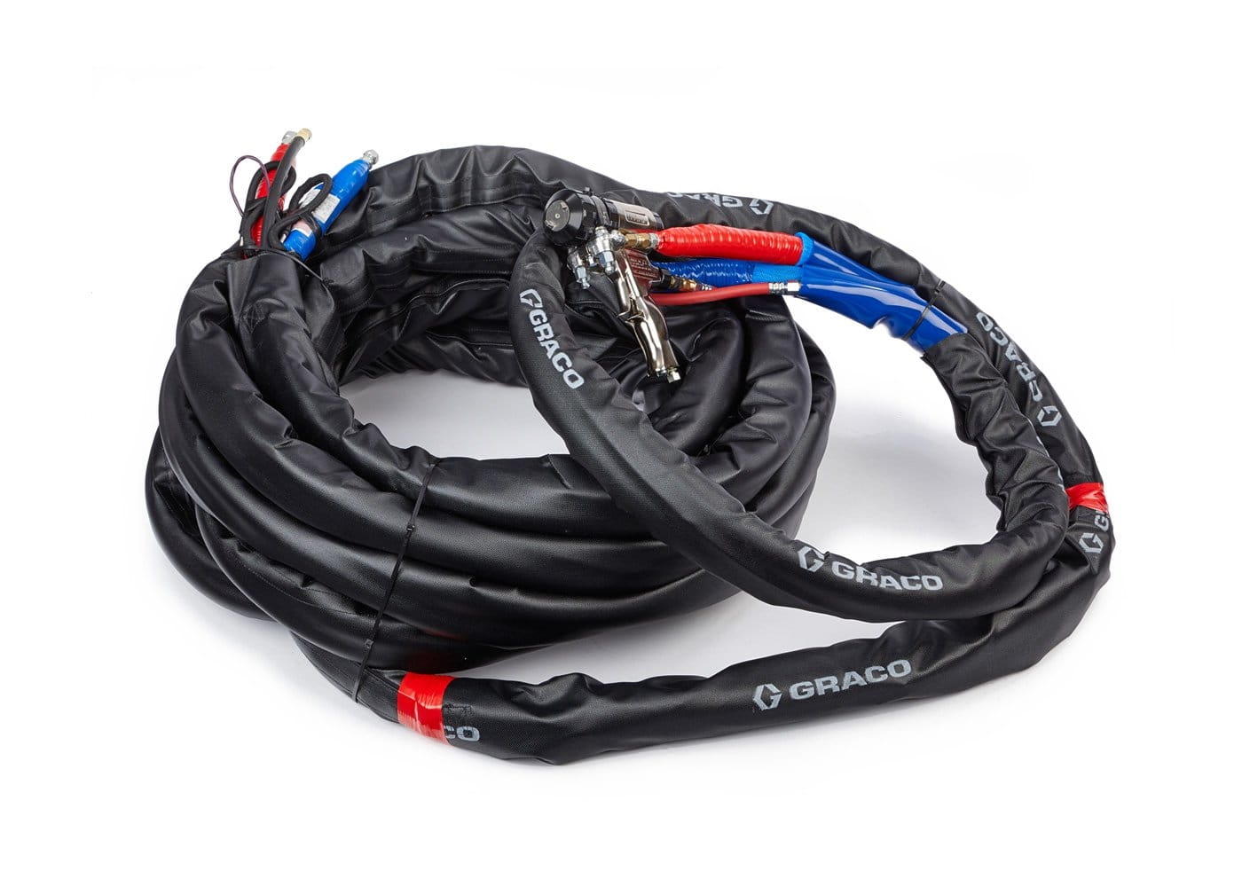 15 m (50 ft) low-pressure heated hose with RTD. Xtreme-Wrap anti-abrasion protection and 9.5 mm (3/8") internal diameter