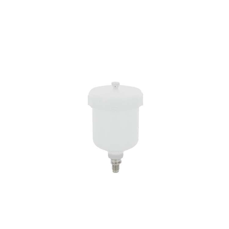 Bicchiere riutilizzabile in plastica, 0,125 l con QCC e filettatura fine [per pistole a spruzzo SATAminijet]