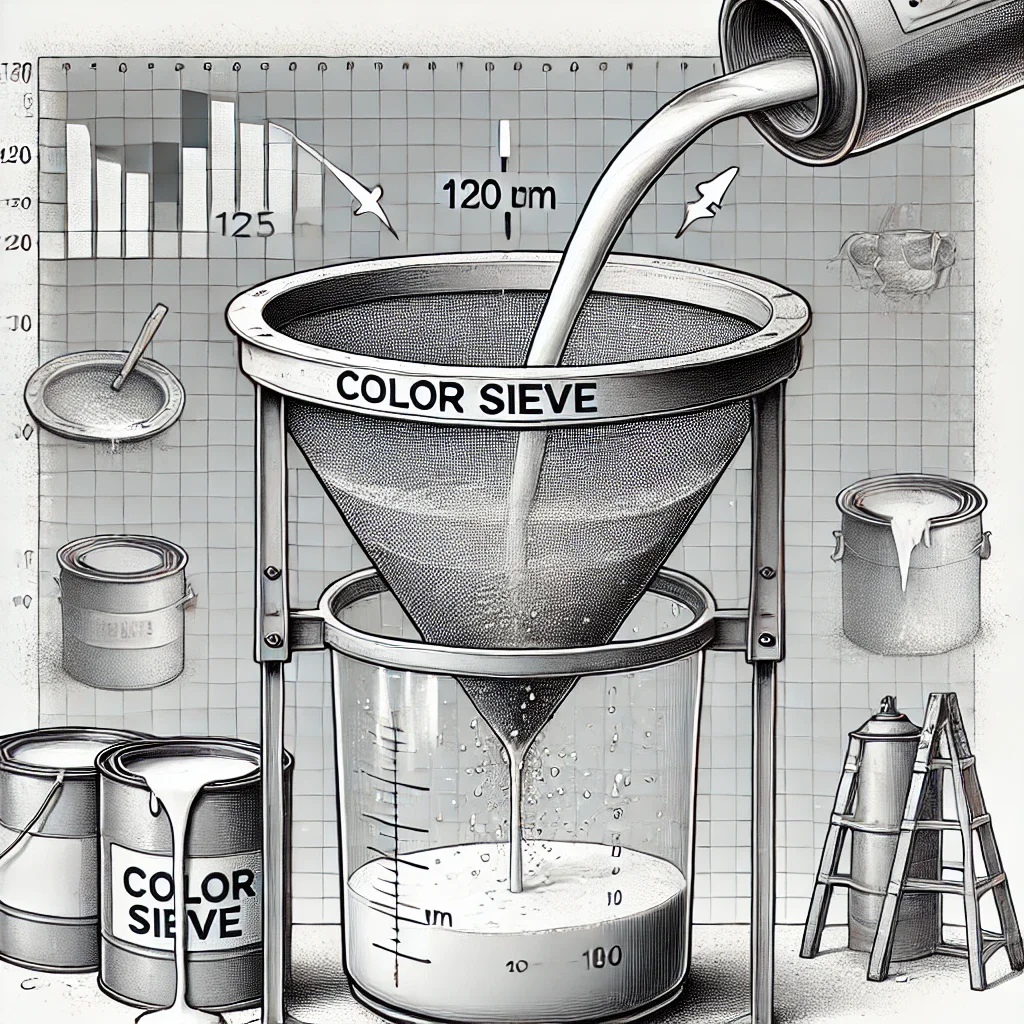 DALL·E 2024-10-08 08.42.18 - A clear and detailed illustration of a color sieve used in paint preparation. The image should show a sieve actively filtering paint, with clear empha