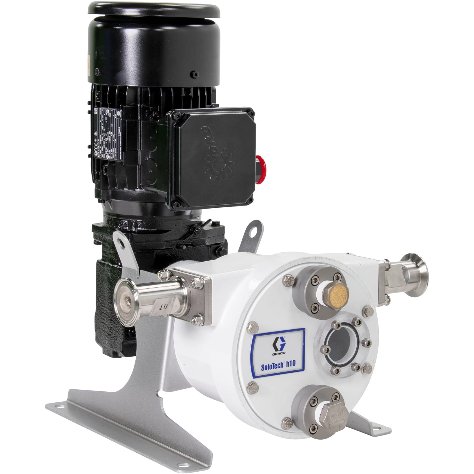 Bomba peristáltica SoloTech h10, motor de CA de 0,25 HP con reductor de baja velocidad, 0,01-0,08 gpm, tubo de nitrilo FDA, conexión sanitaria de acero inoxidable.
