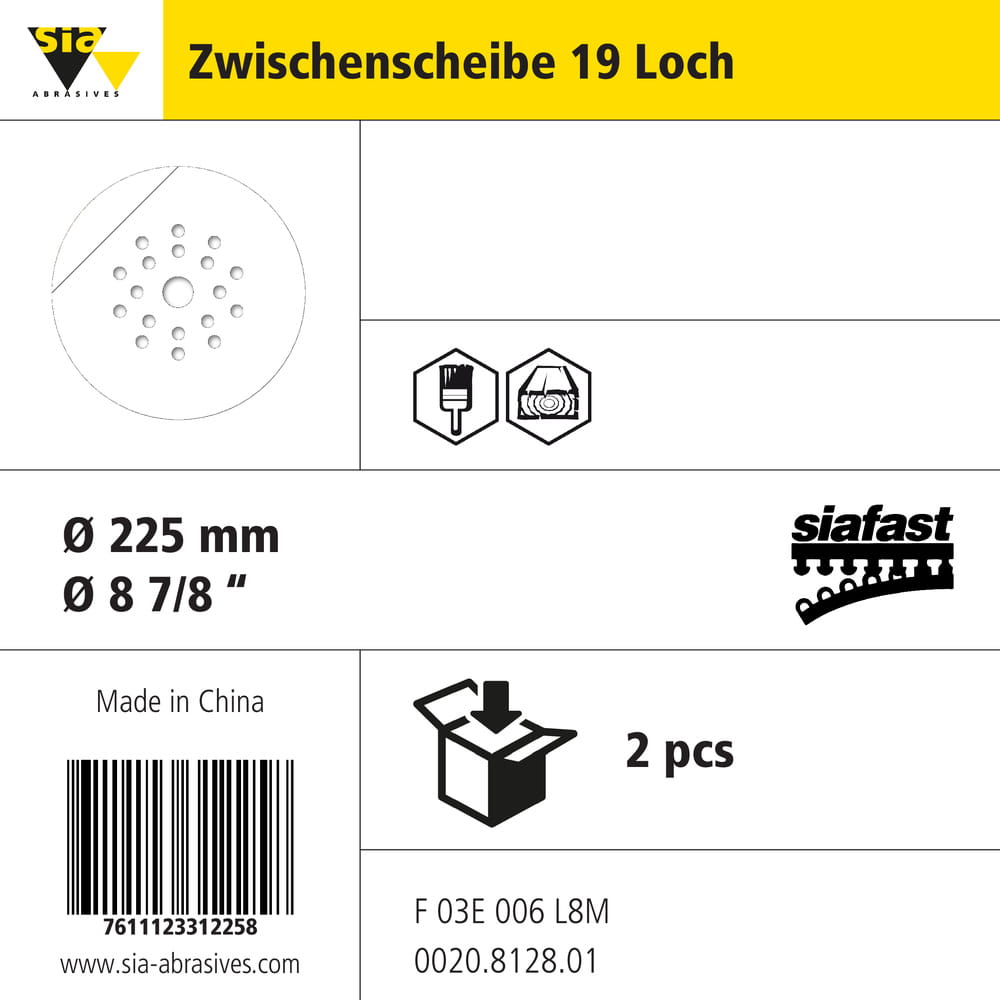 sia Abrasives Zwischenscheibe – Zwischenscheibe 19 Loch, Ø 225 mm – Dicke: 2 mm, 19-Loch