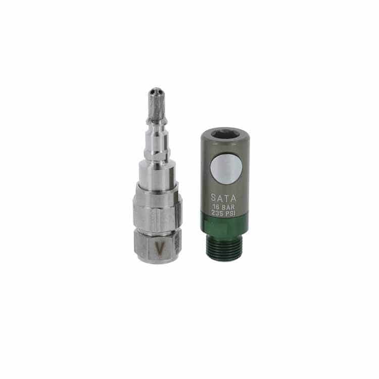 SATA Materialkupplung 3/8" (Außengewinde) mit Stecknippel G 3/8" (Innengewinde) und Sieb 60 msh [für SATA Kesselpistolen]