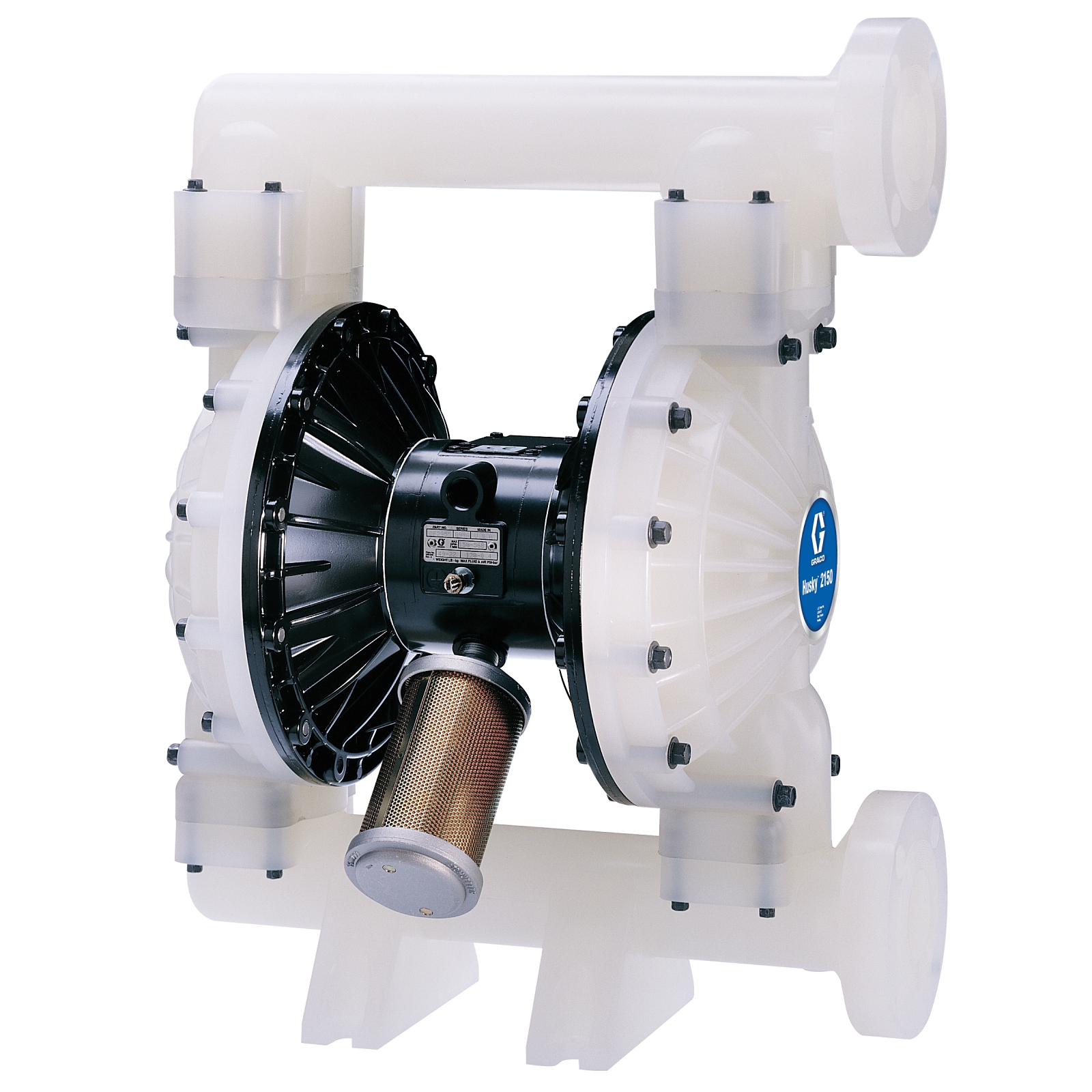 Bomba controlada a distancia Husky 2150 PP 51 mm (2") NPT, carcasa central de aluminio, asientos de PP, bolas de PTFE y membrana de PTFE.